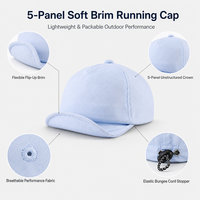 Casquette personnalisée à 5 panneaux, souple, à visière courte, légère, respirante, imperméable, séchage rapide, formelle, pour la course, élastique, 100 % polyester