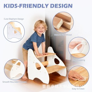 Cross-border children's washbasin <b>stool</b> countertop riser shelf study <b>stool</b> with armrests <b>bathroom</b> step <b>stool</b> solid wood study - Product Image 2