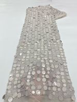 NI.AI Nouveau design Tissu en dentelle géométrique métallique légère avec grandes paillettes en forme de disque, en maille filet et tulle, pour les fêtes