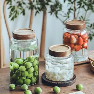 Confezione ermetica 3 pezzi coperchio in legno di Acacia contenitore in vetro biscotti barattolo <span class=keywords><strong>cucina</strong></span> conservazione dispensa contenitori <span class=keywords><strong>set</strong></span> per farina di grano alimenti conservati - Product Image 2