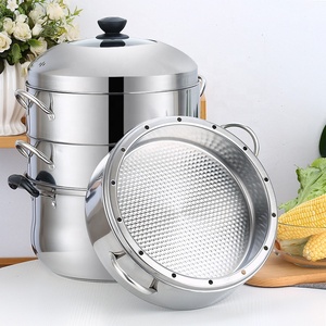 Olla <span class=keywords><strong>Vaporera</strong></span> Comercial Multicapa <span class=keywords><strong>de</strong></span> Acero Inoxidable, Gran Capacidad, Ecológica, Moderna, con <span class=keywords><strong>Tapa</strong></span> <span class=keywords><strong>de</strong></span> Vidrio para Cocina <span class=keywords><strong>de</strong></span> Gas - Product Image 1