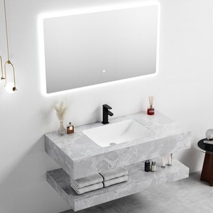 Mueble de Baño Flotante de Piedra Sinterizada Gris CR con Lavabo Integrado y Espejo LED - Product Image 3