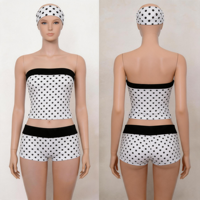Ensemble short 2 pièces à pois avec haut à manches raglan et bandeau assorti pour femme – Tenue décontractée estivale mignonne – Logo personnalisé