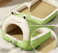 Lit rafraîchissant pour animaux de compagnie en forme de grenouille de dessin animé, surface en rotin tressé, dossier en U, pour chat et chien, idéal pour la sieste et le repos en intérieur en été