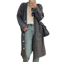 Lady Fashion Vintage Open Chest Long Sweater Coat Col V Manches chauve-souris Casual Cable Knit for Autumn Season Patchwork Applique