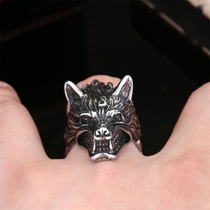 Anillo de Dedo de Acero Inoxidable con Cabeza de Lobo, Estilo Vikingo Nórdico, para Hombre - Product Image 2