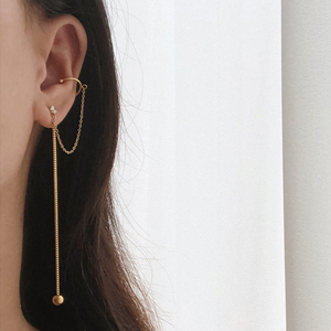 Boucles d'oreilles pendantes à chaîne en acier inoxydable plaqué or 18 carats, anti-ternissement, avec zircon délicat pour femme - Product Image 4