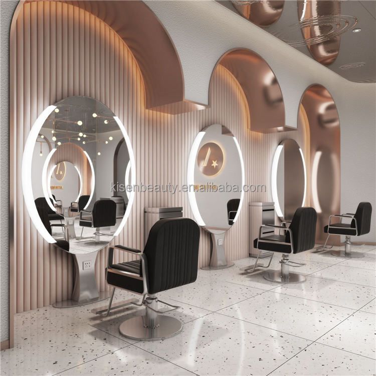 キセン美容新デザイン片面ミラーライトサロンリーフシェイプミラー製造