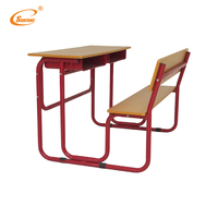 Bureau et chaise scolaires modernes doubles pour étudiants, bureau d'étude réglable en plastique et métal