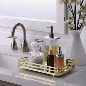 Bandeja Decorativa de Metal para Baño, Bandeja de Vidrio Dorada para Perfumes - Product Image 1