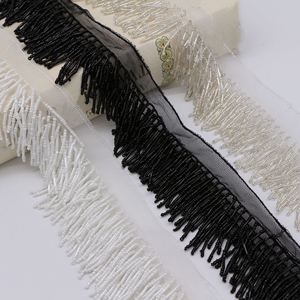 3-Rows Hanging Beads <strong>Heavy</strong> Tubes Beaded <strong>Lace</strong> <strong>Fabric</strong> Skirts Handmade Clothes <strong>Black</strong> White Beaded Tassel Fringe Edge <strong>Lace</strong> Trim - Product Image 4