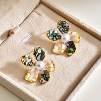 Boucles d'oreilles en coquille d'ormeau naturelle, style rétro, fleur à cinq pétales en nacre, pour femme, élégantes