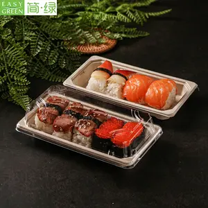 Groothandel Sushi Plaat Milieuvriendelijke Bassage Composteerbare Biologisch Afbreekbare Papieren Voedselverpakking Container Sushi Dienblad Dozen Met Deksel