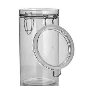 Wholesale large Empty Clear Food Packing Storage Metal Clip Top Plastic Airtight Jar container 250ml/520ml/880ml/1250ml