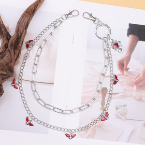 Cadena de Pantalones de Doble Capa con Colgante de Corazón Rojo y Mariposa Vampiro, Estilo Europeo Americano, Accesorio de Fiesta, Aleación de Zinc - Product Image 4