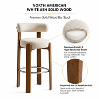 Tabouret de bar haut en bois massif, style minimaliste moderne, avec dossier et repose-pieds, style nordique, usage commercial pour hôtel