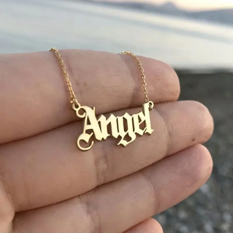 Colar com pingente de letras, colar com pingente de anjo personalizado, de moda feminina