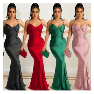 2022 new design solid color sexy suspender wrap chest open back strap tight dress