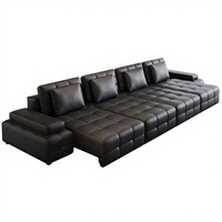 Canapé modulaire rectangulaire électrique moderne en cuir véritable avec housse amovible, télécommande, pliable et extensible pour salon
