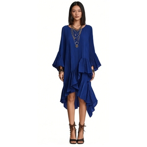 Abito Midi <span class=keywords><strong>Boho</strong></span> da Donna con Volant Asimmetrici e Orlo Asimmetrico - Moda Sehe - Product Image 2