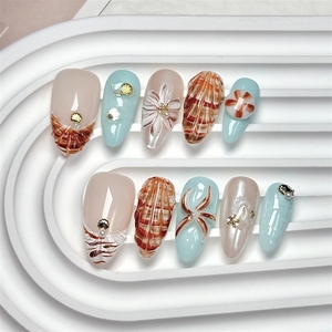 <span class=keywords><strong>Uñas</strong></span> Acrílicas 3D de Playa de <span class=keywords><strong>Verano</strong></span>, <span class=keywords><strong>Uñas</strong></span> Postizas de Alta Calidad 100% Hechas a Mano, <span class=keywords><strong>Uñas</strong></span> <span class=keywords><strong>Cortas</strong></span> en Forma de Almendra, 10 Piezas, <span class=keywords><strong>Uñas</strong></span> Postizas Reutilizables Brillantes - Product Image 4