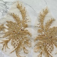 Applique en dentelle perlée multicolore lourde, broderie de sequins, sans adhésif, pour scène de mariage, costume ethnique, DIY