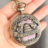 Montre de poche vintage Steampunk en bronze unique, motif gâteau d'anniversaire, pour accessoires cadeaux d'antiquités