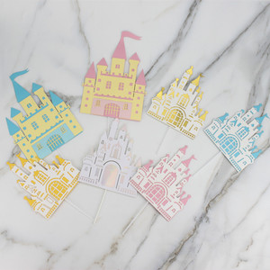 Cartoon Fairy Tale 3D Castle Cake Toppers Paper Die Cut Birthday Party Decorations Double Layer Princess Prince Theme - Product Image 1