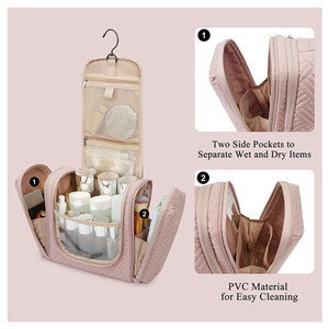 Hanging <b>Travel</b> <b>Toiletry</b> <b>Bag</b> with 360. Metal Hook Separated Wet Dry Pockets Mesh Compartments PVC Material for Easy Cleaning - Product Image 6