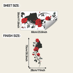 Autocollants muraux personnalisés en forme <span class=keywords><strong>de</strong></span> rose <span class=keywords><strong>rouge</strong></span>, feuille noire, silhouette <span class=keywords><strong>de</strong></span> fille, autocollant mural imperméable pour <span class=keywords><strong>salle</strong></span> <span class=keywords><strong>de</strong></span> <span class=keywords><strong>bain</strong></span>, cuisine, réfrigérateur - Product Image 4