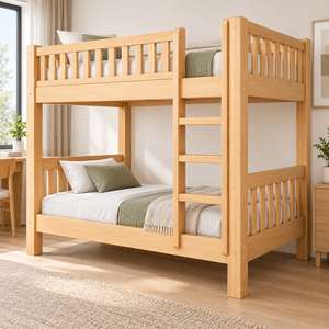 Muebles de madera maciza, <span class=keywords><strong>litera</strong></span> de madera de pino macizo con barandillas, cama de madera, cama de dos capas para madre e hijo - Product Image 1