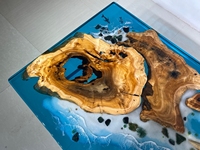 Glow Epoxy Resin Suar Wood Sea Bay Beach Slab Table Table Table de salle à manger Table de cuisine