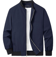 Blouson Bomber Homme Col et Poignets Côtelés Polyester Léger Coupe-Vent Entièrement Zippé Vêtement d'extérieur Décontracté