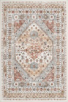 Bazaar — Handgewebter Vintage Persischer Medaillon-Teppich |   Terrakotta & Blau auf Elfenbein |   Wolle Baumwolle |   Maßanfertigungen Verfügbar