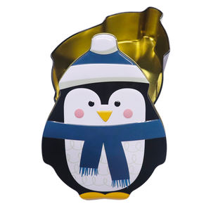 Boîte décorative de Noël créative en forme de <span class=keywords><strong>pingouin</strong></span> en fer blanc de qualité alimentaire, écologique, recyclable, finition brillante/mate, avec couvercle et base métalliques - Product Image 1