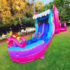 Château gonflable commercial pour enfants avec toboggan aquatique, piscine à balles et aire de saut - Product Image 2