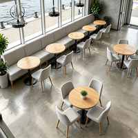 Ron Group - Mobilier de restaurant commercial moderne pour café : Banquette en tissu gris, table en bois massif, chaise rembourrée