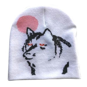 Autumn Leader Knit Custom Y2K Beanie Grey <span class=keywords><strong>Kaboo</strong></span> Wolf Head Diseño personalizado Sin puños Patrón de pliegue Jacquard Cuffless Bonnet King - Product Image 6