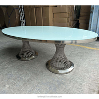 Table de banquet ovale en acier inoxydable démontable avec structure métallique pour événements de location de luxe et mariages
