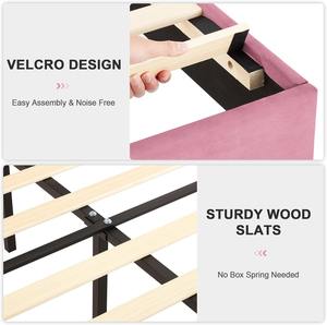 Двухспальная кровать Размер мягкой платформы каркас кровати с тканевым изголовьем деревянная полоса поддержка без пружинной коробки - Product Image 6