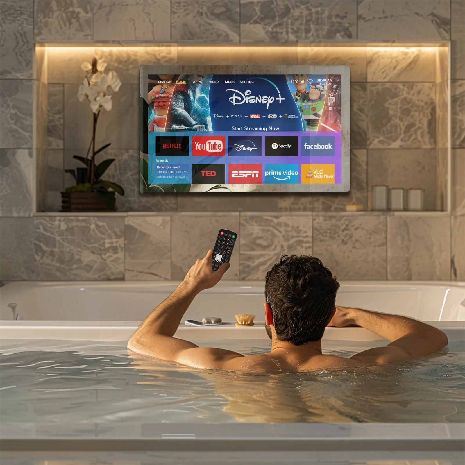 Smart Tv Met Stembediening, 32-Inch Gespiegelde Waterdichte Hdtv Voor Binnen-En Buitengebruik, Hd Smart,4K