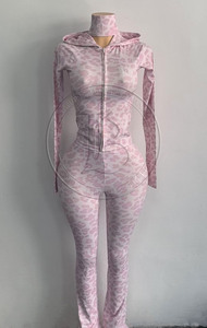 <span class=keywords><strong>Tuta</strong></span> Intera Sexy Personalizzata da <span class=keywords><strong>Donna</strong></span> con Stampa Leopardata <span class=keywords><strong>Rosa</strong></span>, Scollo a V Profondo e Pantaloni, Abbigliamento Casual e Set Yoga - Product Image 3