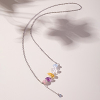 Collier en gros avec pendentif barre souriante en copeaux de cristal Chakra, chaîne réglable plaquée argent avec pompon cœur, idéal pour un cadeau