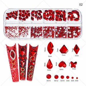 Hete Verkoop Flatback Nail Art Steentjes 3d Glas Gemengde Vorm Hart Stenen Doos Ab Nail Crystal Sets Voor Nagels