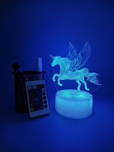 Lampe de nuit LED 3D moderne avec télécommande 4W, base de table/bureau Anime, bleu/blanc, noir, rouge, acrylique, décoration de chambre d'enfant - Product Image 3