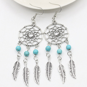 Pendientes de <span class=keywords><strong>Aro</strong></span> Plateados para Mujer Zeyu Bohemia <span class=keywords><strong>con</strong></span> Diseño de Pluma de Turquesa y Piedra Natural - Product Image 2