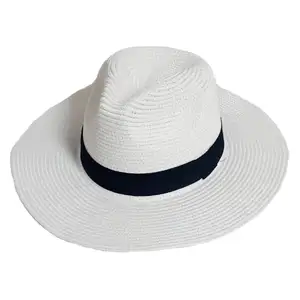 La última tendencia al por mayor Retro Diseño simple Sentido de protección solar británica Sombrero trenzado de Panamá blanco