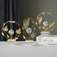 Décoration Artistique Créative en Boule de Cristal Électroplaquée, Thème Végétal de Luxe Léger, pour Bureau, Salon et Maison