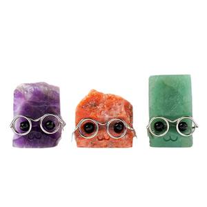 Kristal alami diukir patung landak batu pahatan tangan hewan dengan kacamata dekorasi DIY - Product Image 3