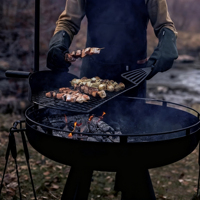 Barbecue au charbon de bois pliable de style américain avec chariot, hauteur réglable, dispositif de sécurité anti-flamme, en acier laminé à froid, avec foyer fumoir